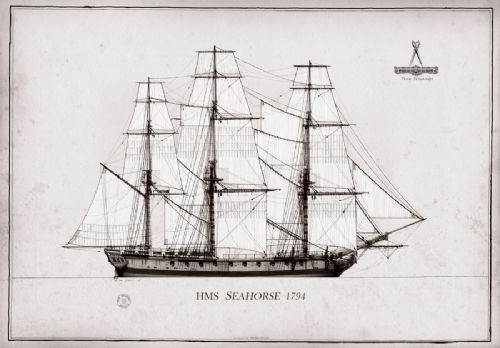 1794 HMS Seahorse pen ink study